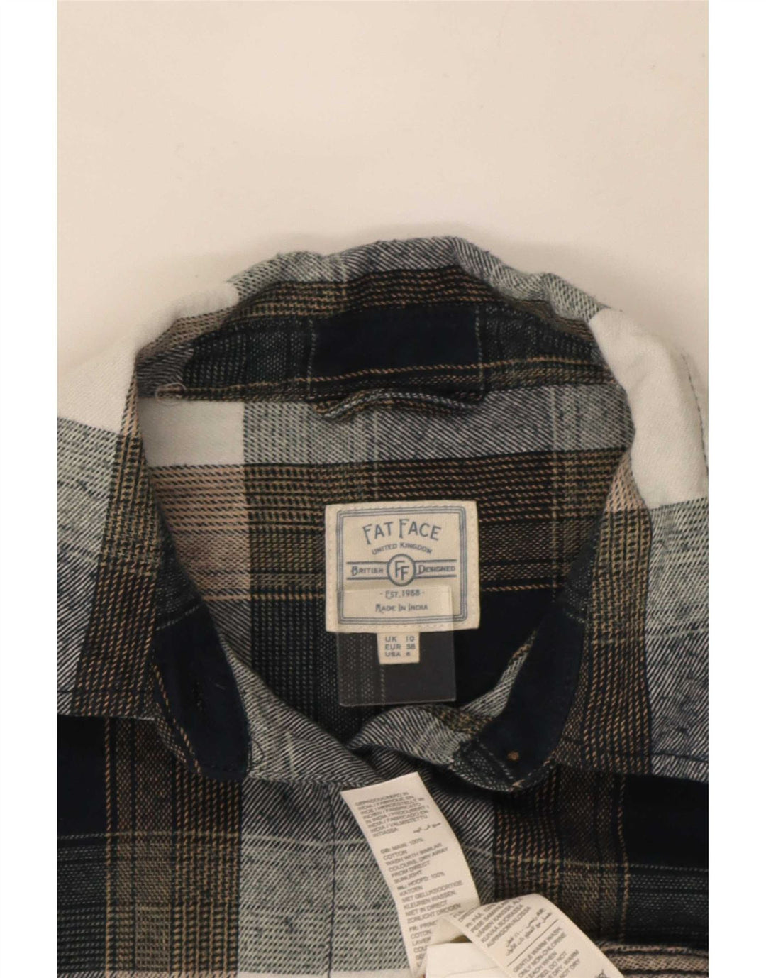 Fat Face Womens Oversized Flannel Shirt UK 10 Small Grey Check Cotton