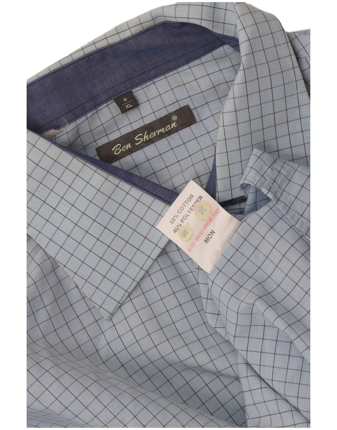 Ben Sherman Mens Formal Shirt XL Blue Check Cotton