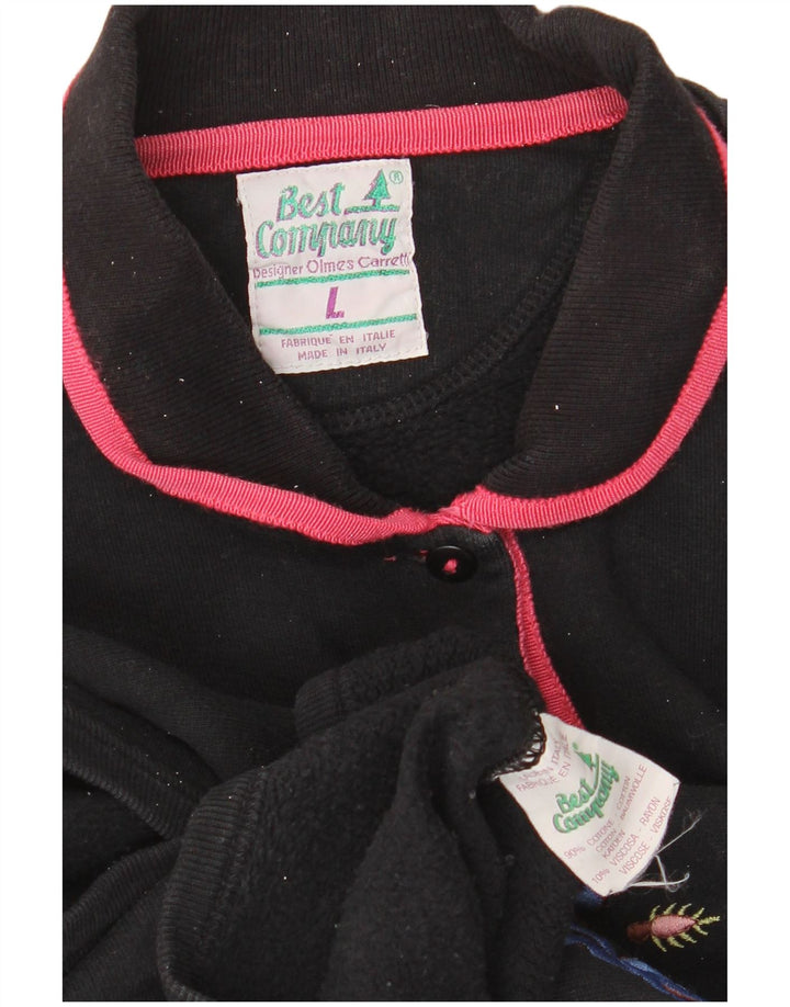 BEST COMPANY Womens Oversized Graphic Sweatshirt Jumper UK 16 Large Black