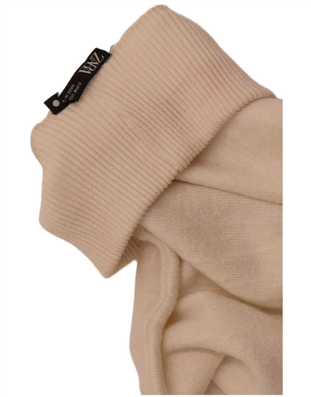 ZARA Womens Crop Turtle Neck Jumper Sweater UK 14 Medium White Polyester