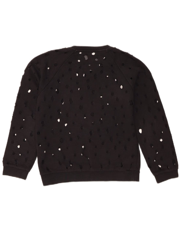 Gaelle Womens Distressed Graphic Sweatshirt Jumper UK 14 Large Black Cotton