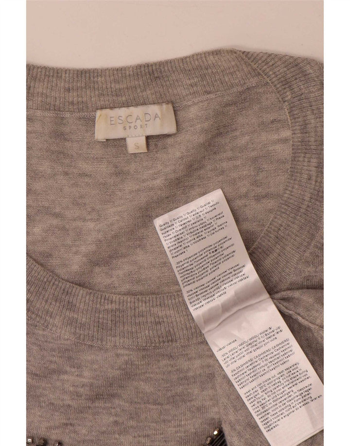 Escada Womens Graphic Oversized Boat Neck Jumper Sweater UK 10 Small Grey