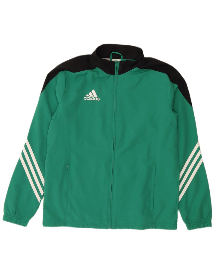 Adidas Boys Tracksuit Top Jacket 13-14 Years XL Green Colourblock Polyester