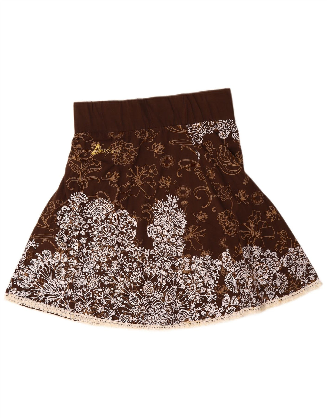 DESIGUAL Womens High Waist A-Line Skirt Large W30 Brown Floral Cotton