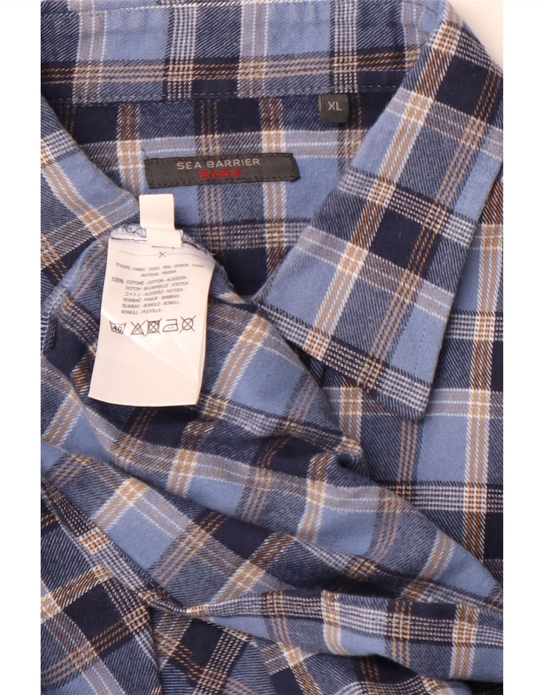 SEA BARRIER Mens Flannel Shirt XL Blue Check Cotton