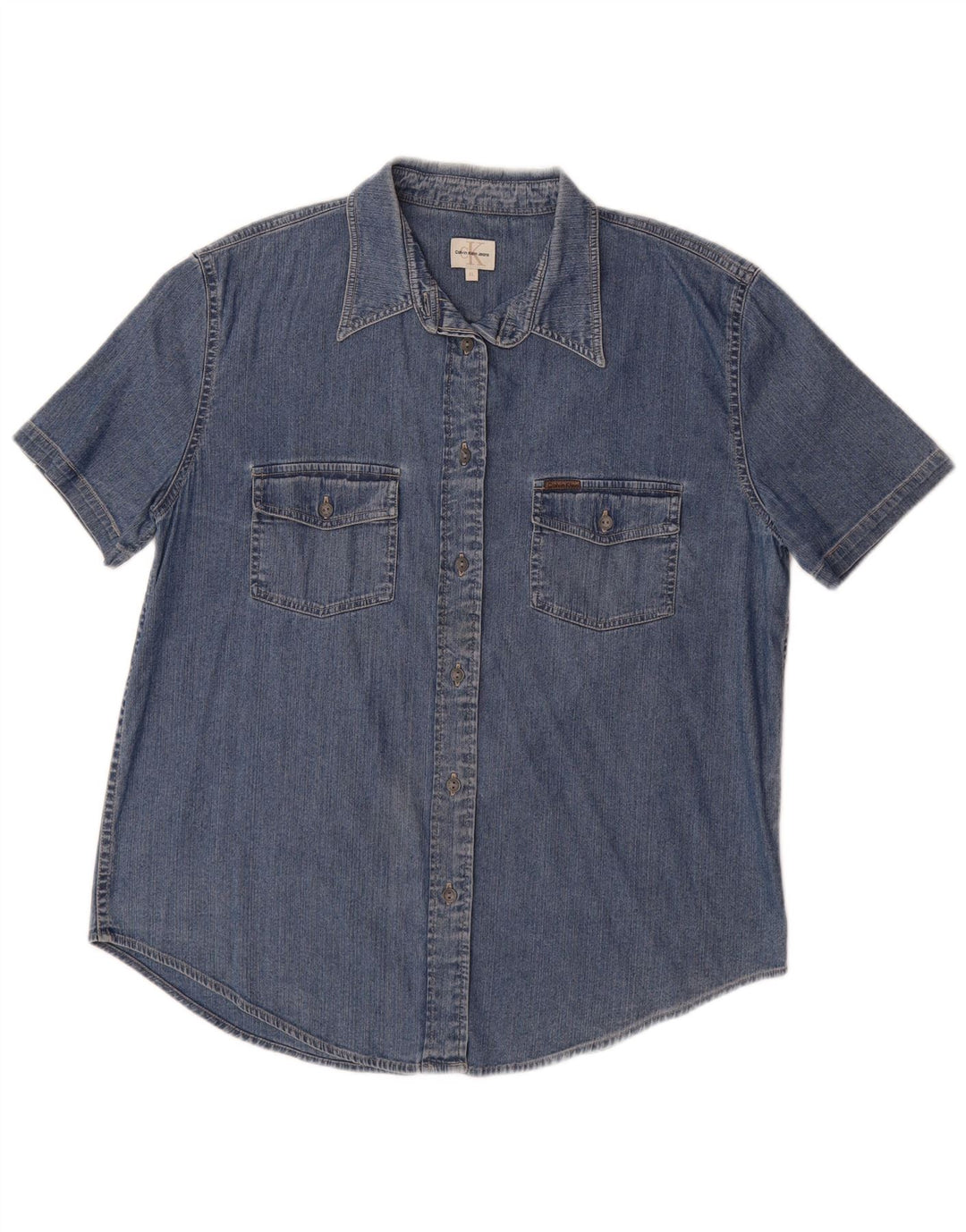 CALVIN KLEIN JEANS Womens Short Sleeve Denim Shirt UK 18 XL Blue Cotton