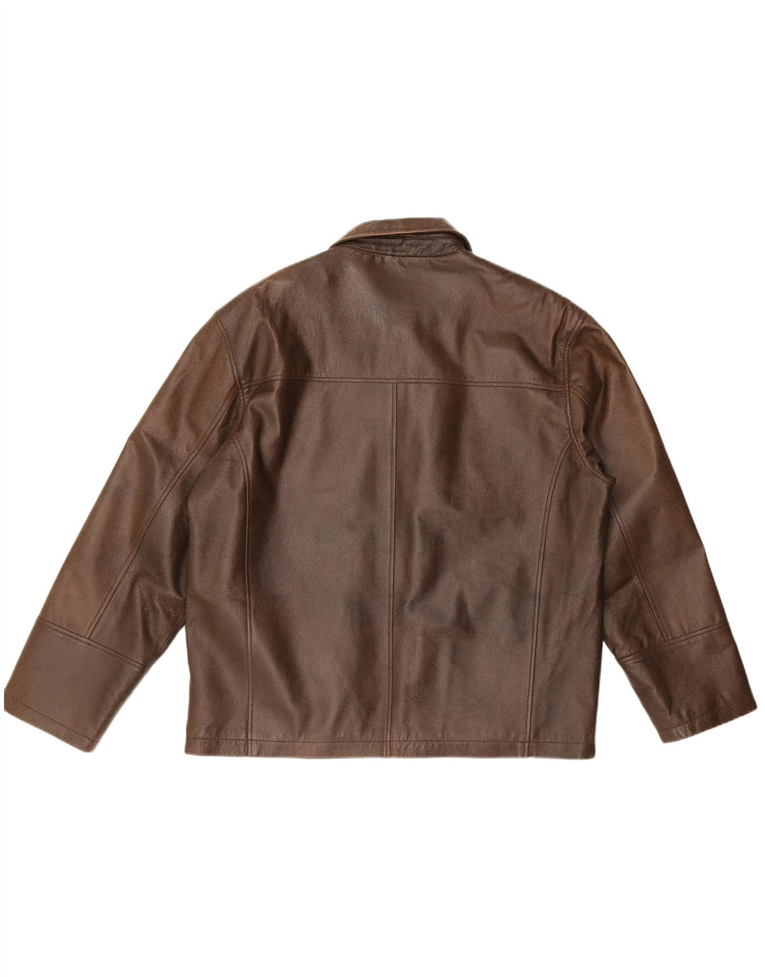ROUTE 66 Mens Leather Jacket UK 44 2XL Brown Polyester