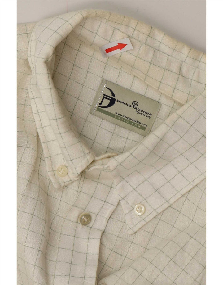 Sergio Tacchini Mens Shirt XL White Check Linen