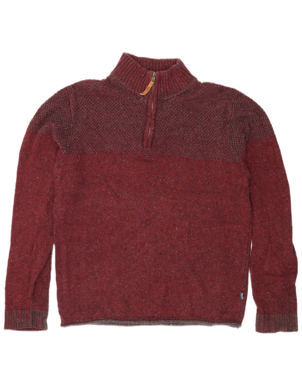 Fat Face Mens Zip Neck Jumper Sweater Medium Burgundy Flecked Cotton