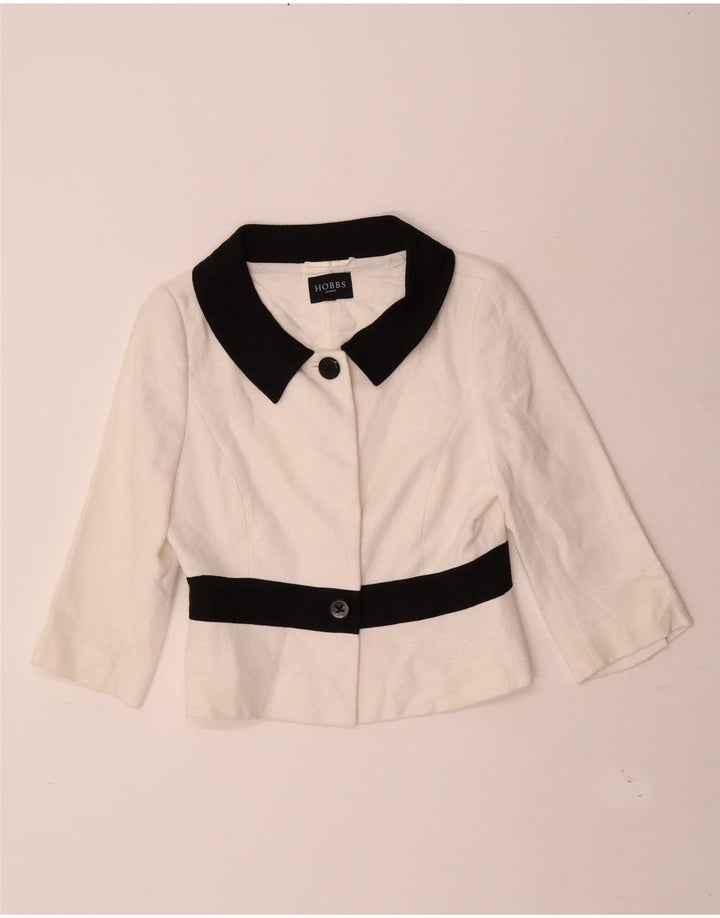 Hobbs Womens Crop 2 Button Blazer Jacket UK 10 Small White Colourblock
