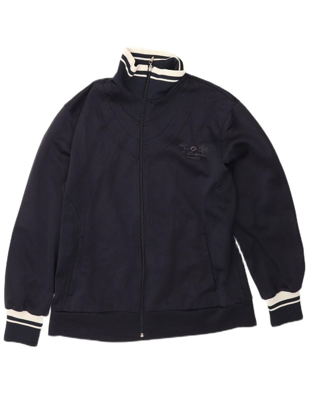 LOTTO Womens Tracksuit Top Jacket UK 16 Large Navy Blue Polyester