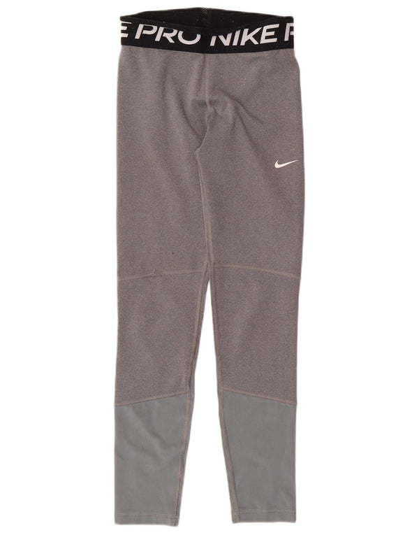 NIKE Girls Dri Fit Graphic Leggings 12-13 Years Large  Grey Colourblock