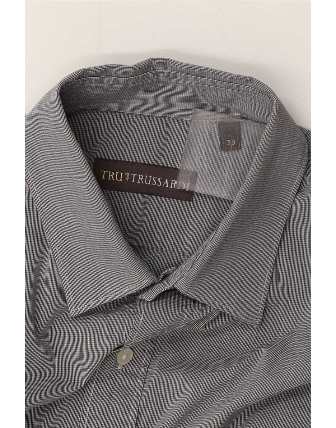 Trussardi Mens Shirt Size 39 Medium Grey Houndstooth