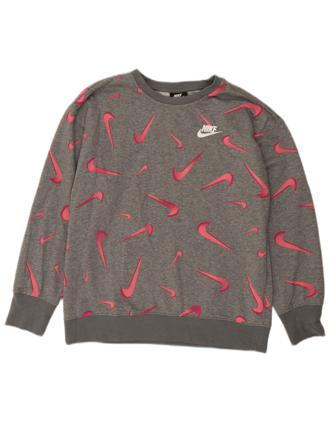 NIKE Girls Graphic Sweatshirt Jumper 13-14 Years XL Grey Geometric