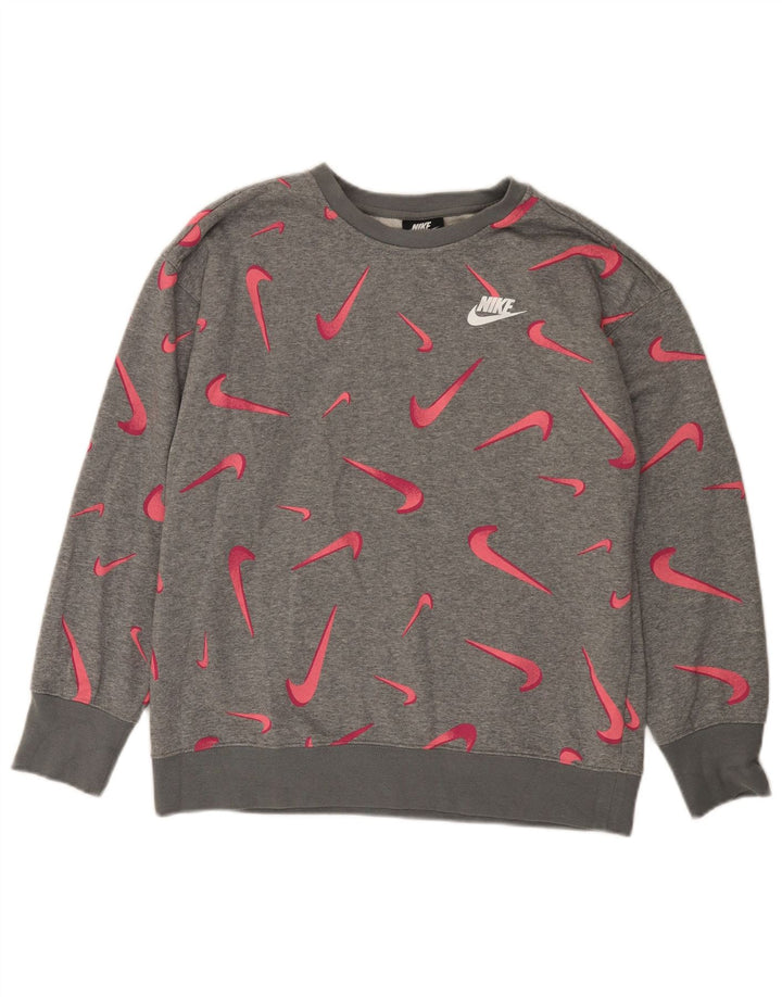 NIKE Girls Graphic Sweatshirt Jumper 13-14 Years XL Grey Geometric