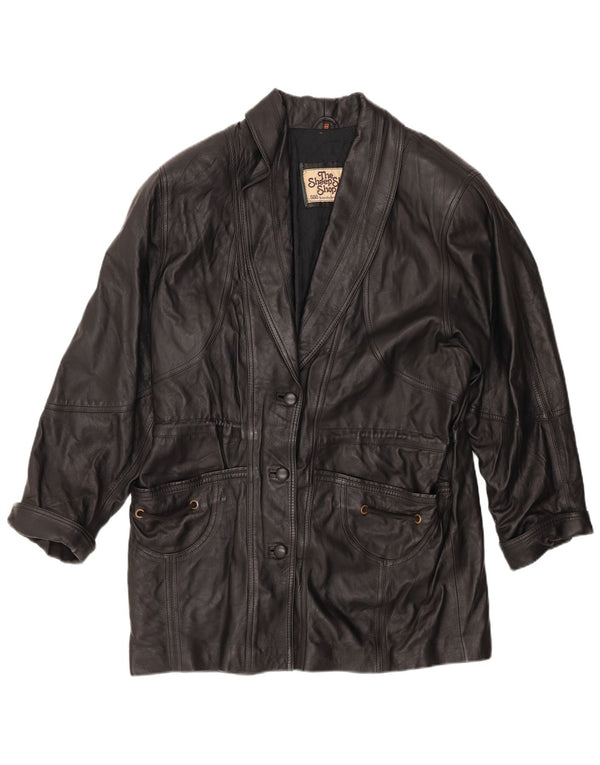 Vintage Womens Leather Coat EU 44 XL Black Leather