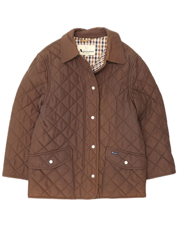 Aquascutum Womens Quilted Jacket UK 16 Large Brown Nylon