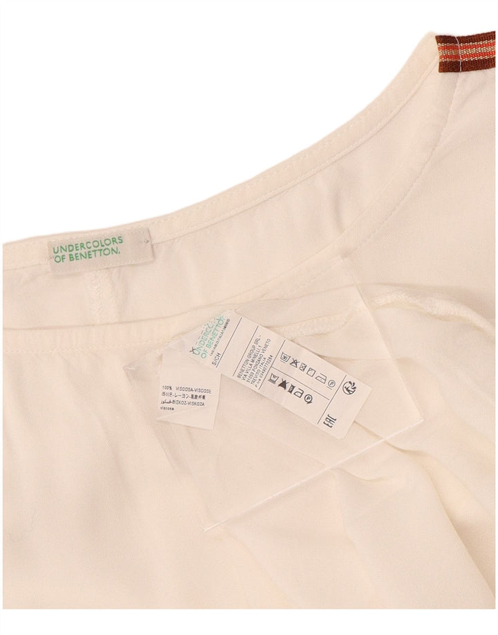 BENETTON Womens Oversized Blouse Top UK 10 Small Off White Viscose
