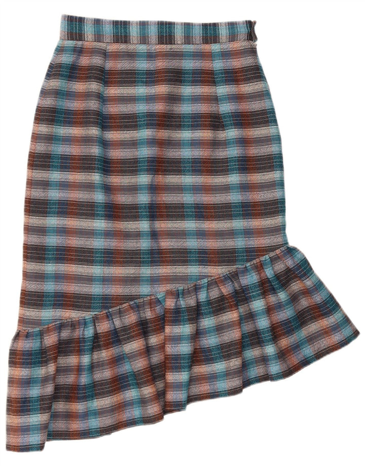 VINTAGE Womens Asymmetric Trumpet Skirt W26 Small Multicoloured Check