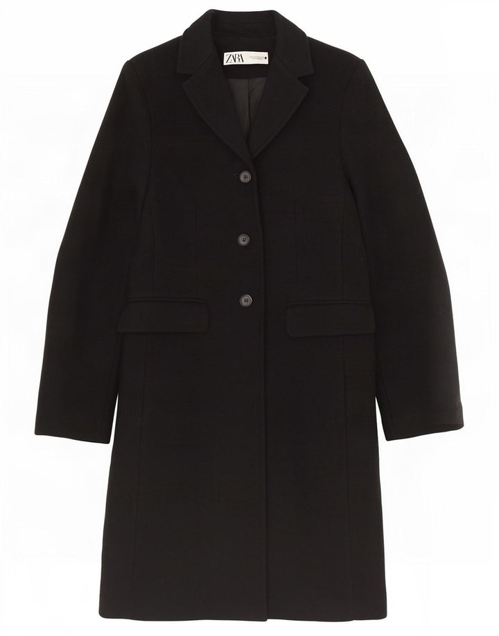 Zara Womens Overcoat UK 6 XS Black Viscose