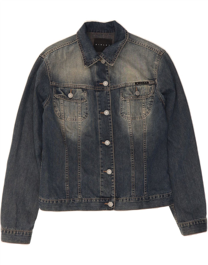 SISLEY Womens Denim Jacket UK 14 Medium Navy Blue Cotton Classic Vintage Sisley and Second-Hand Sisley from Messina Hembry 