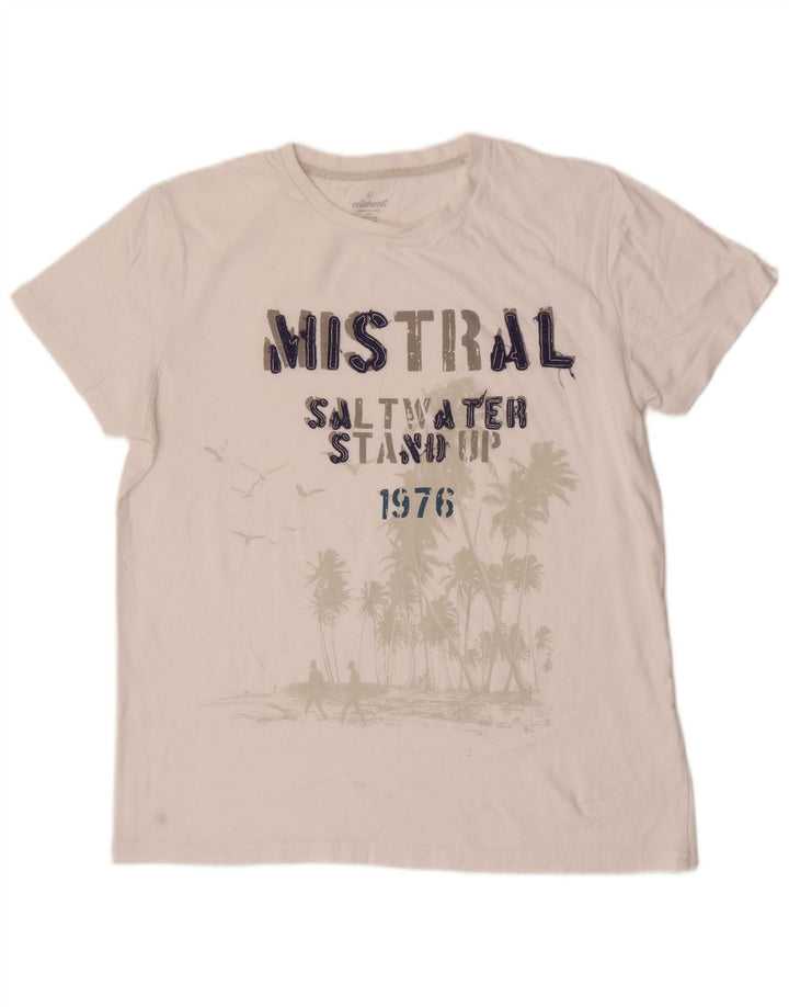 Mistral Mens Graphic T-Shirt Top Large White Cotton