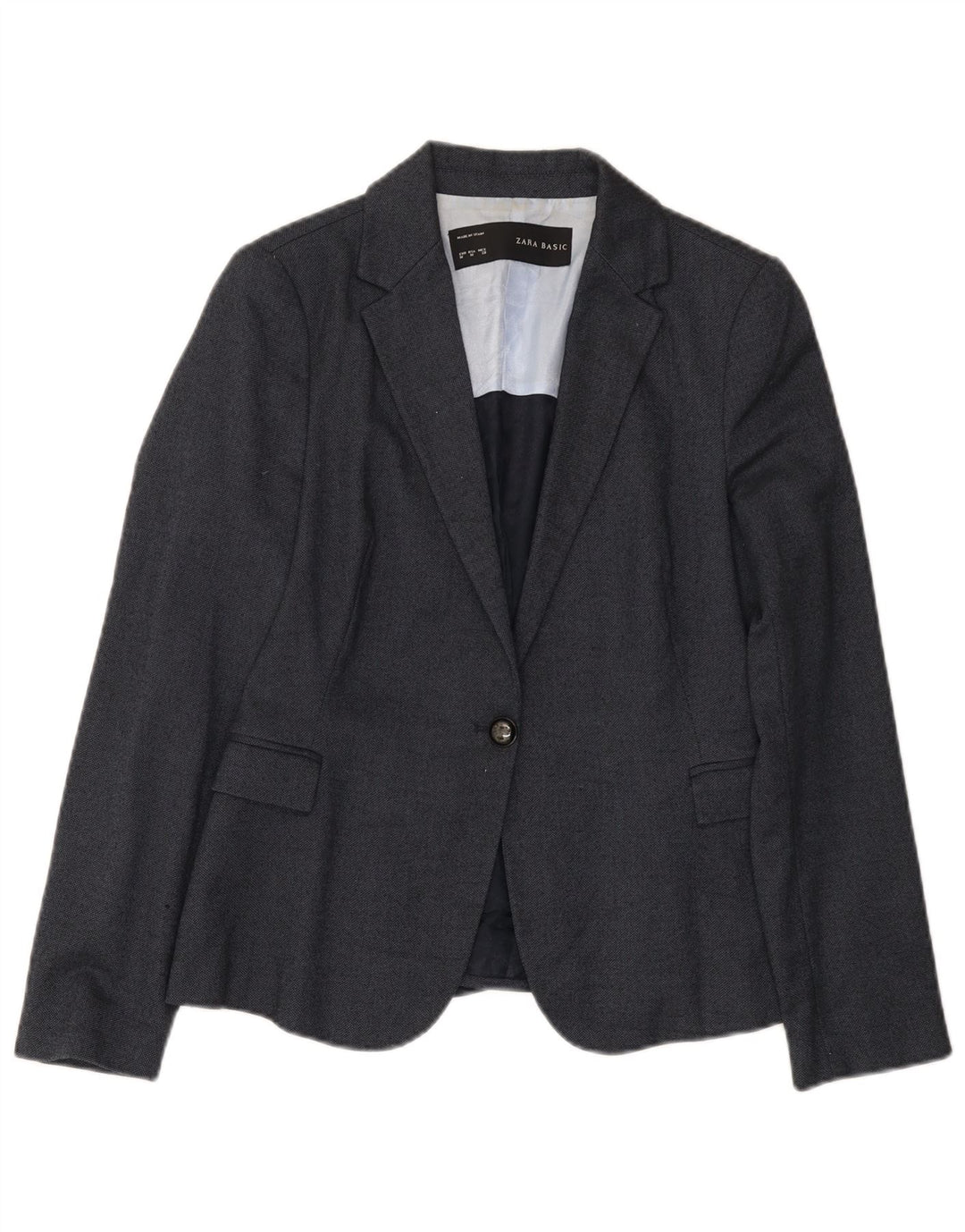 Zara Womens 1 Button Blazer Jacket UK 12 Medium Navy Blue Polyester