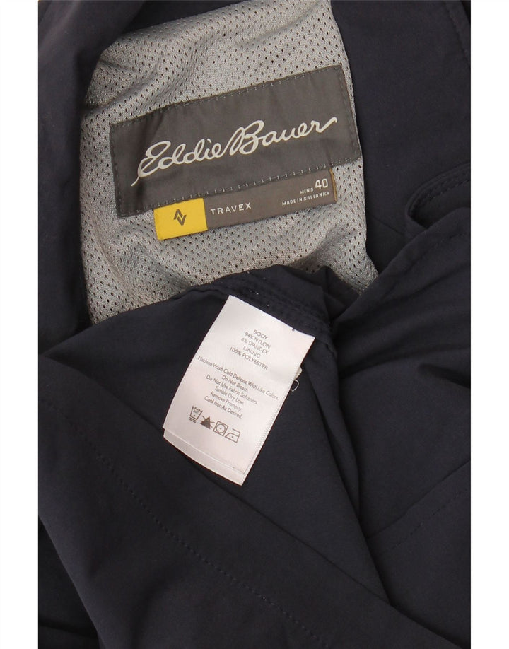 EDDIE BAUER Mens 3 Button Blazer Jacket UK 40 Large Navy Blue Nylon