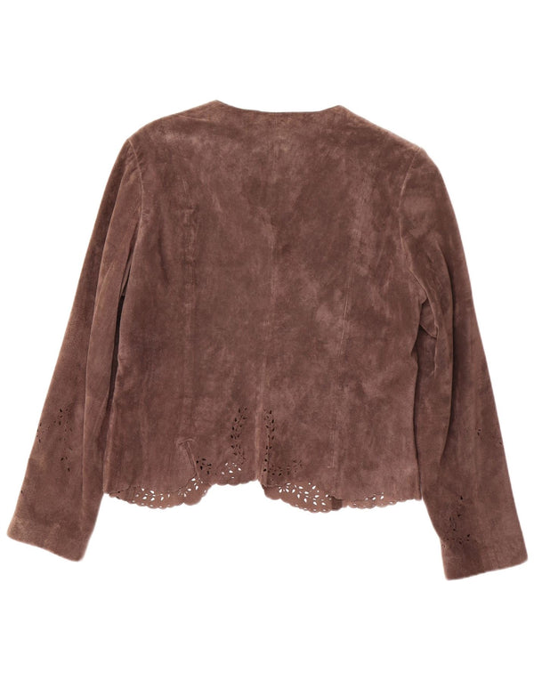 MONSOON Womens Open Suede Blazer Jacket UK 16 Large Brown Leather