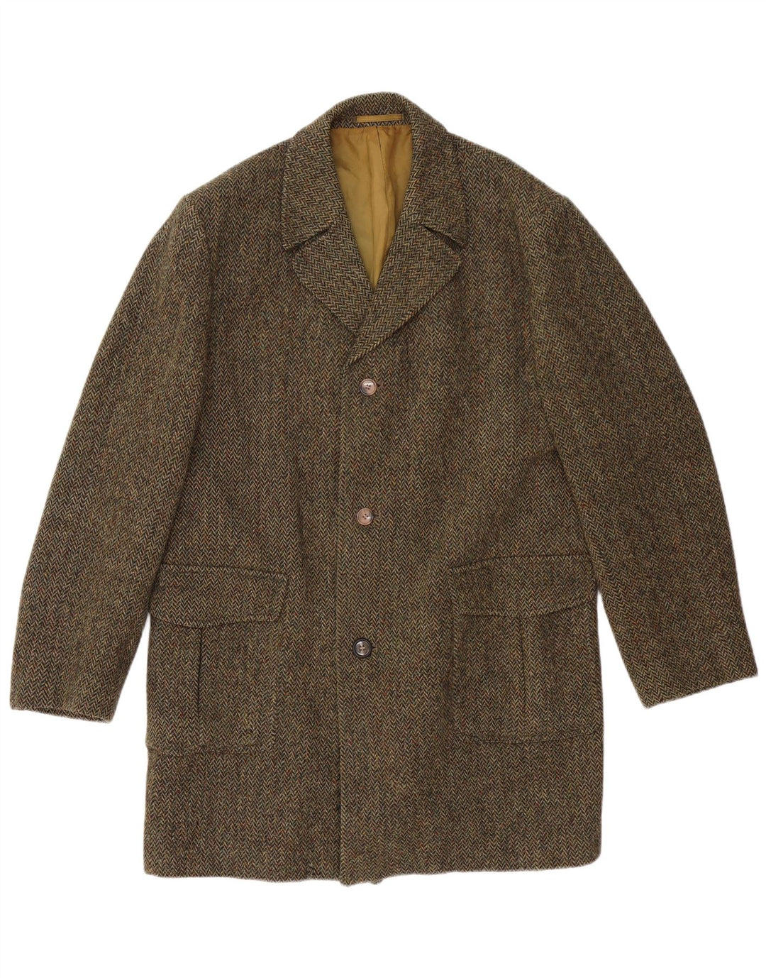DUNN &CO Mens Overcoat UK 40 Large Khaki Herringbone