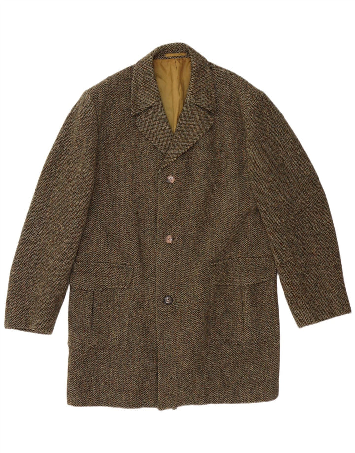 DUNN &CO Mens Overcoat UK 40 Large Khaki Herringbone