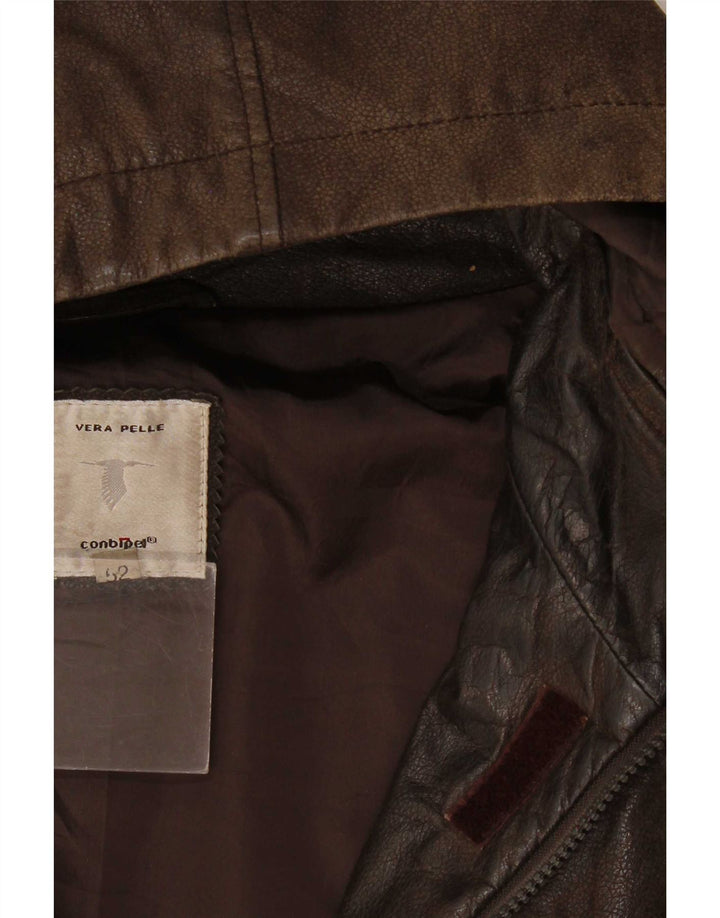 Conbipel Mens Hooded Loose Fit Leather Jacket IT 52 Large Brown