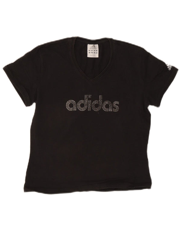 ADIDAS Womens Crop Graphic T-Shirt Top UK 14 Medium Black Cotton