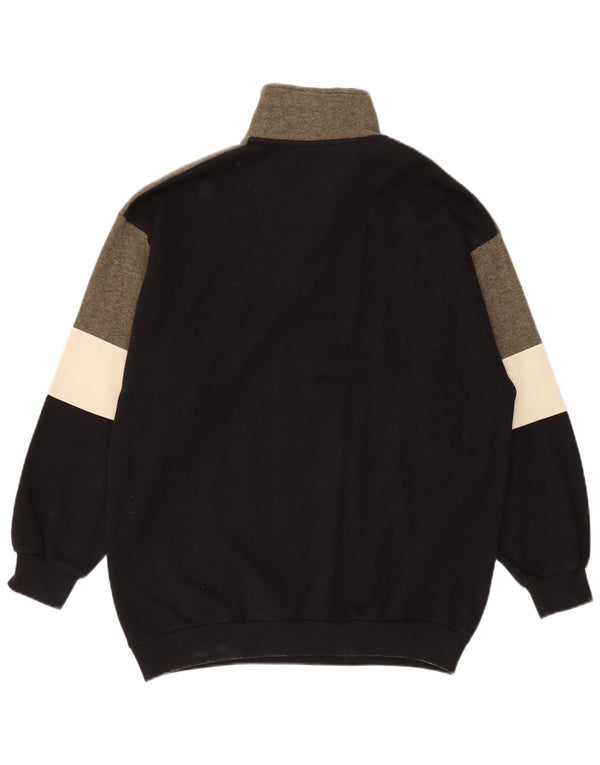 Vintage Mens Zip Neck Jumper Sweater IT 52 Large Black Colourblock Cotton