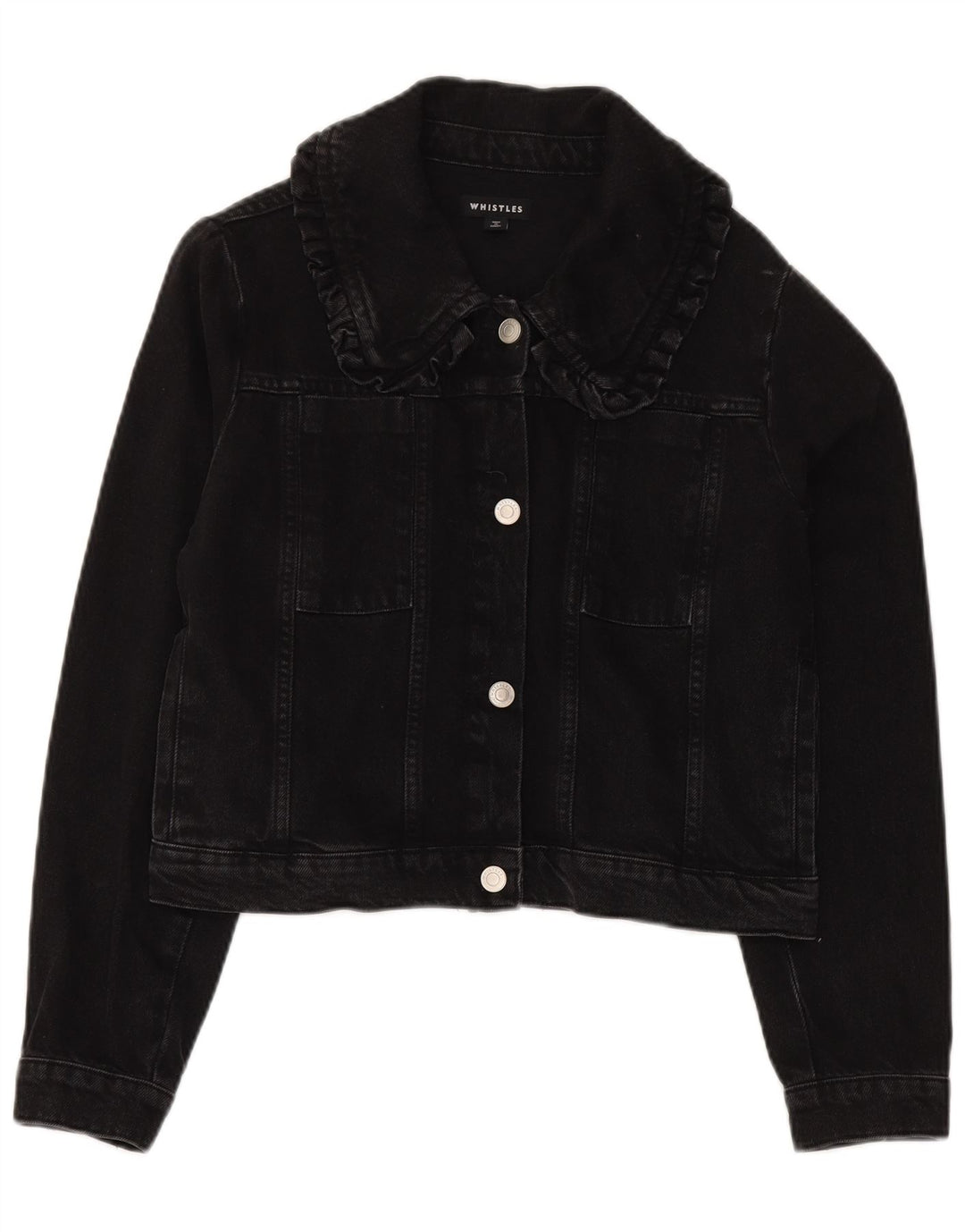 WHISTLES Womens Crop Denim Jacket UK 10 Small Black Cotton