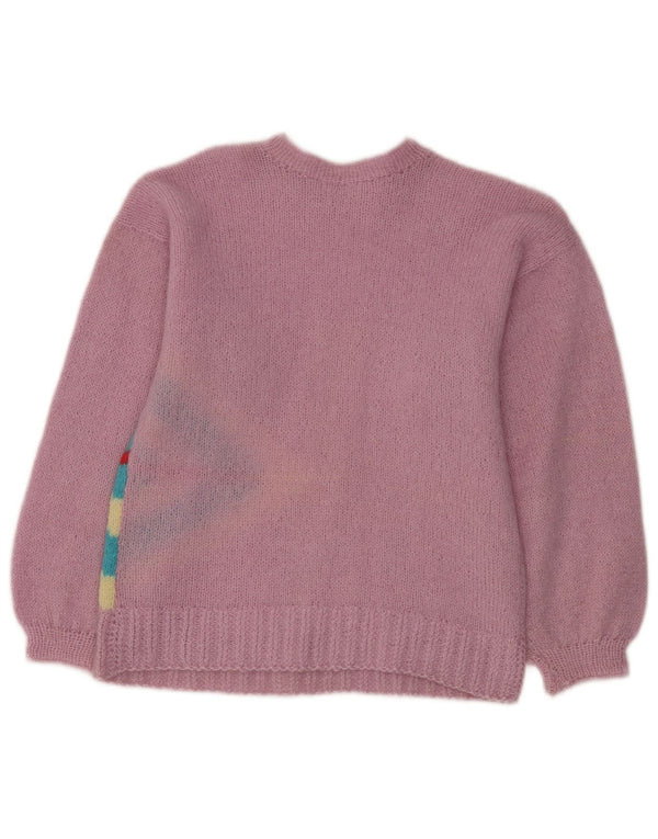 Vintage Womens Boat Neck Jumper Sweater UK 8 Small Pink Geometric