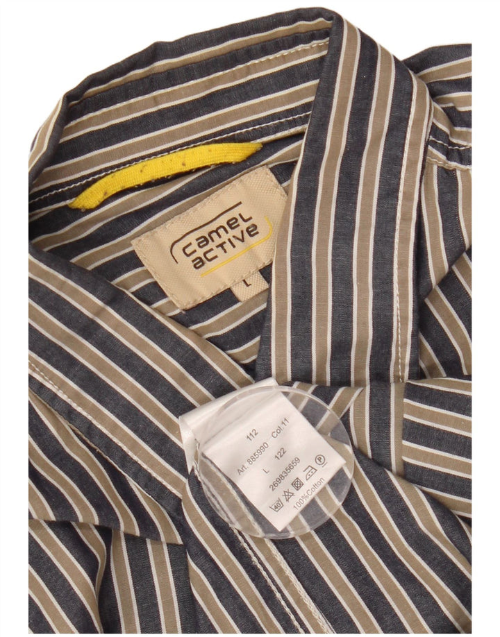 CAMEL ACTIVE Mens Shirt Large Navy Blue Striped Cotton