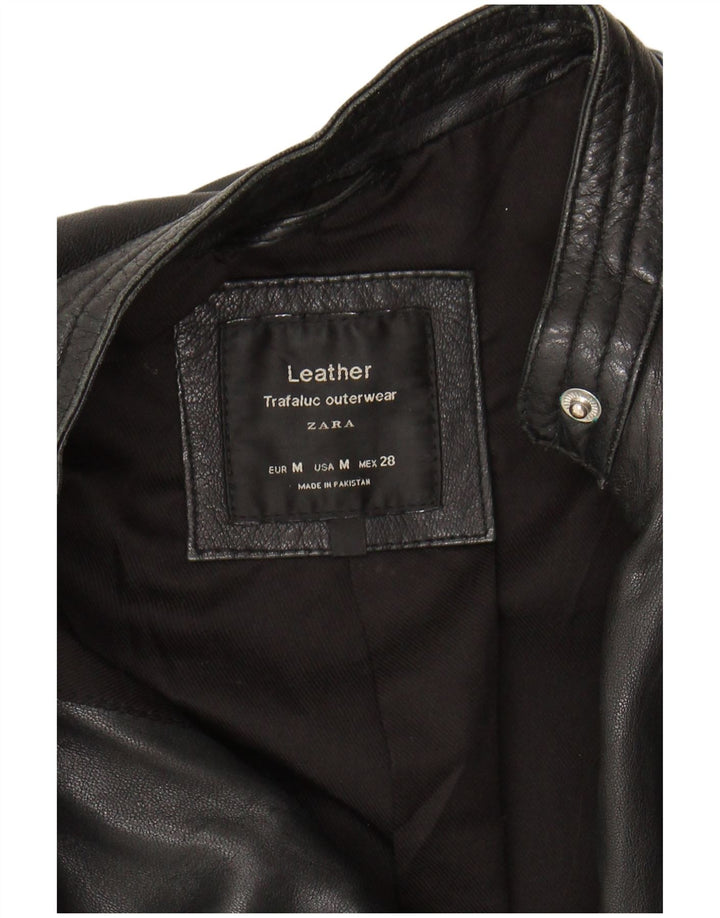 ZARA Womens Leather Biker Jacket UK 12 Medium Black Leather