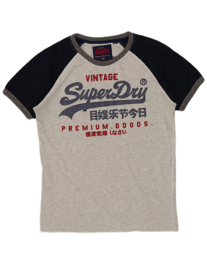 Superdry Mens Graphic T-Shirt Top Small Grey Colourblock Cotton