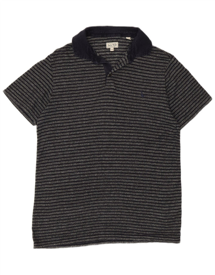 JACK WILLS Mens Polo Shirt Medium Navy Blue Striped Cotton