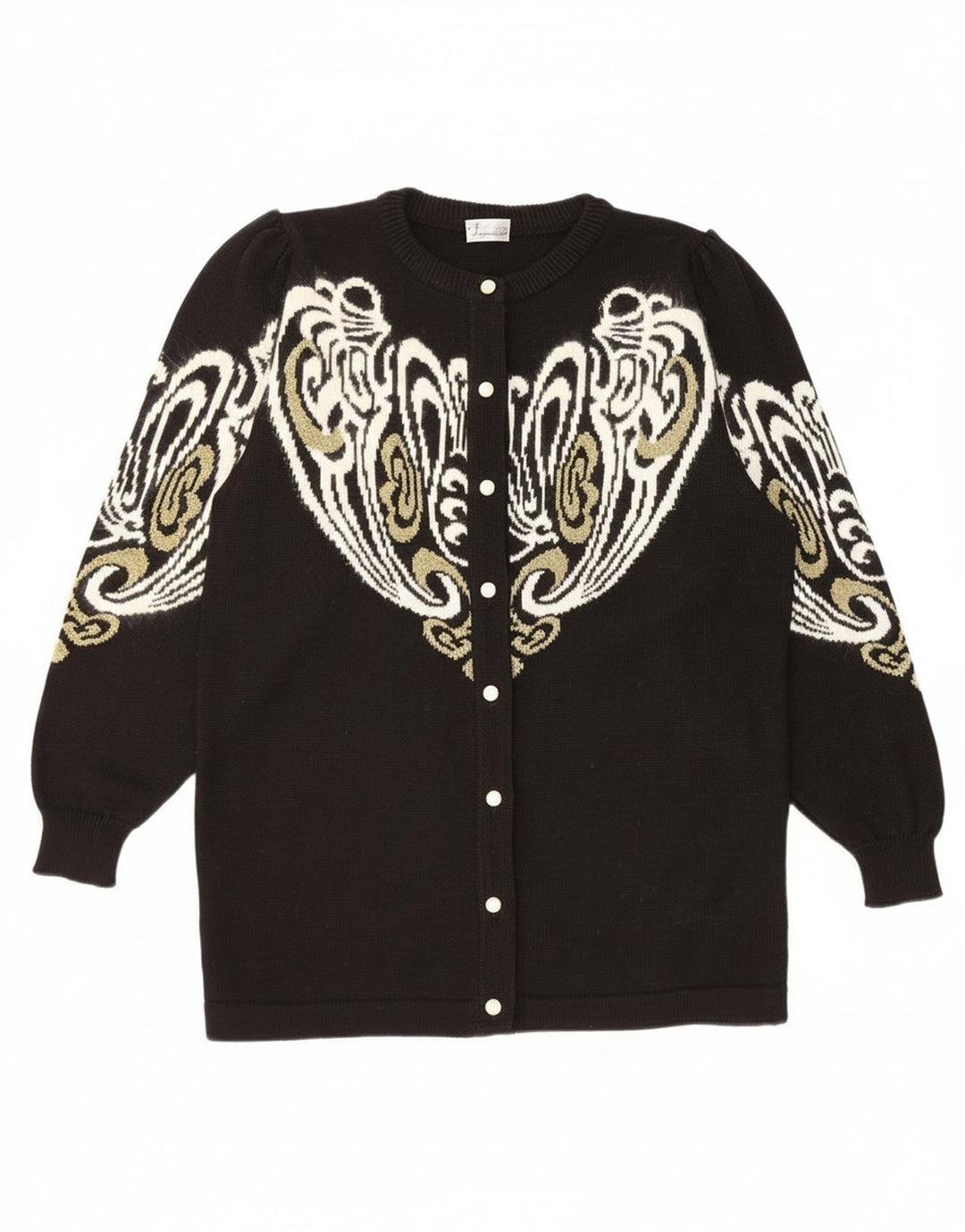 Vintage Womens Cardigan Sweater EU 38/40 Medium Black Paisley Acrylic