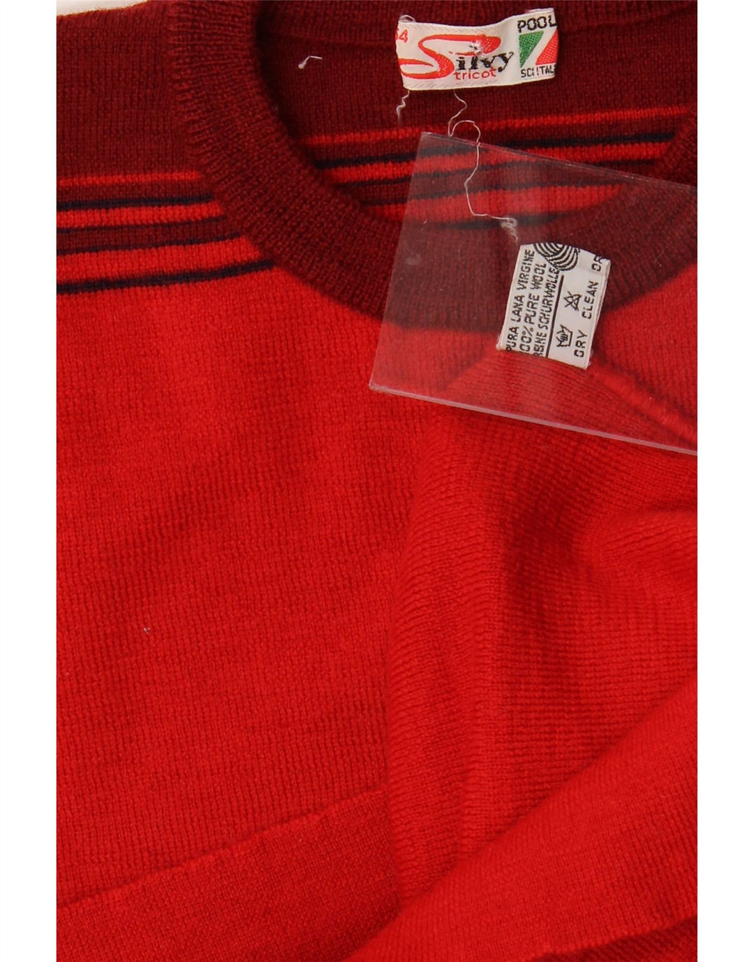 SILVY Womens Crew Neck Jumper Sweater IT 54 3XL Red Striped Virgin Wool