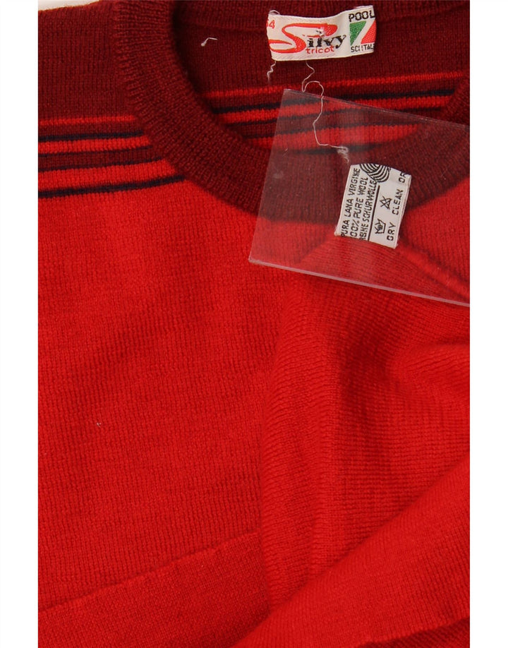 SILVY Womens Crew Neck Jumper Sweater IT 54 3XL Red Striped Virgin Wool