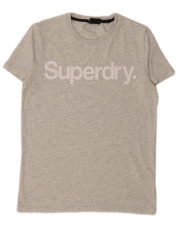 SUPERDRY Mens Graphic T-Shirt Top Medium Grey Flecked Cotton