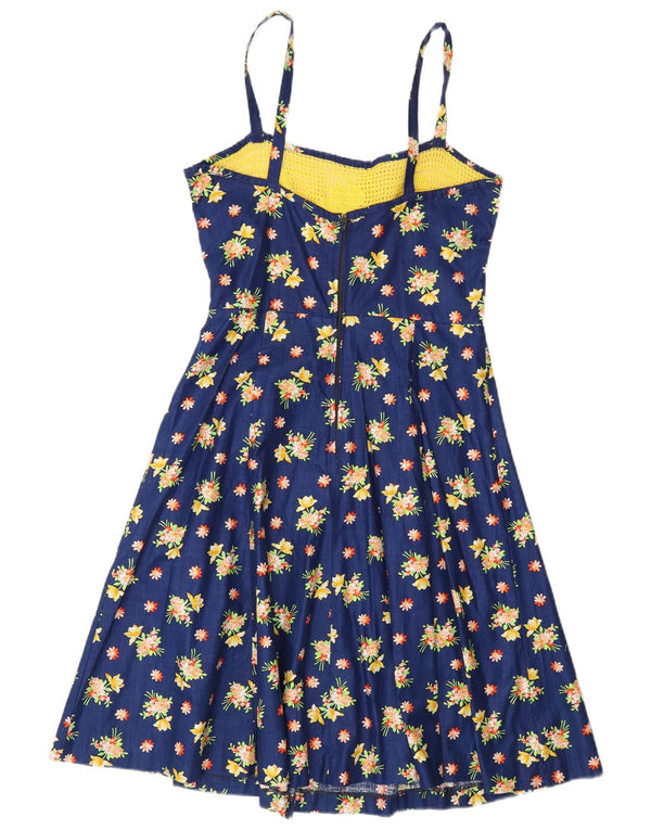 Vintage Womens Sleeveless A-Line Dress UK 10 Small Navy Blue Floral