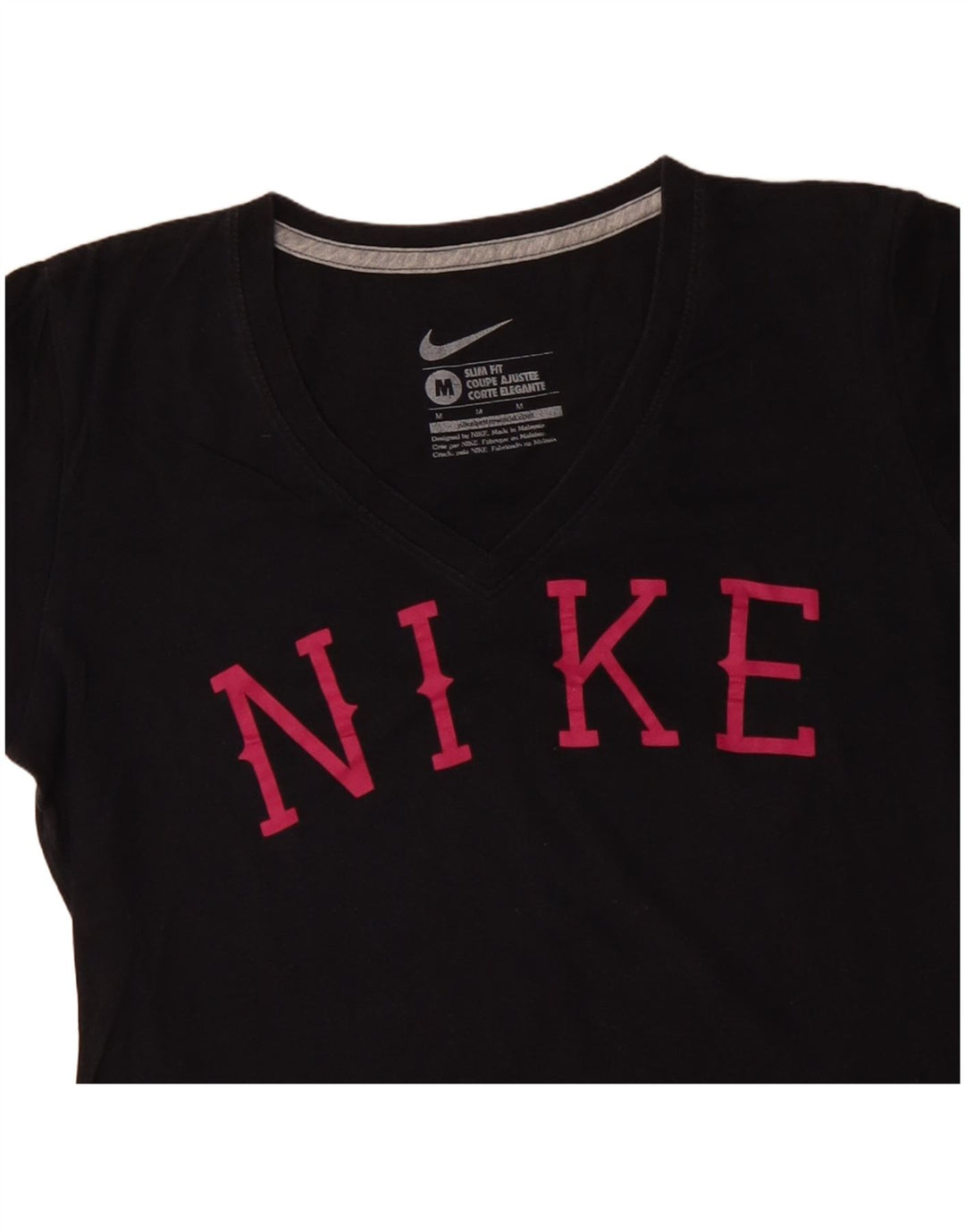 NIKE Womens Slim Fit Graphic T-Shirt Top UK 12 Medium Black Cotton