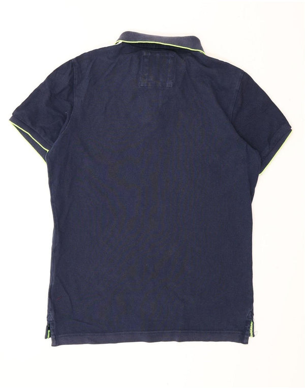 Superdry Mens Polo Shirt Large Navy Blue Striped Cotton
