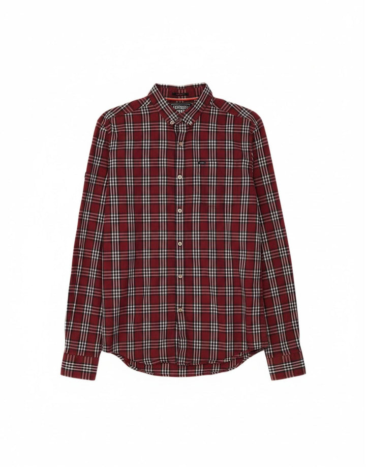 SUPERDRY Mens Shirt Medium Burgundy Check Cotton