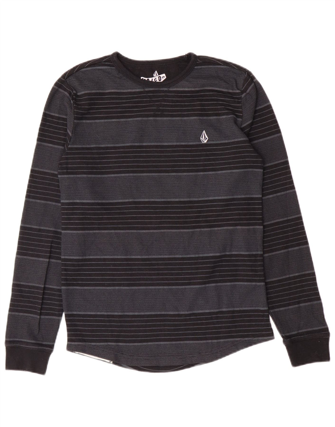 Volcom Boys Top Long Sleeve 11-12 Years Large Grey Striped Polyester