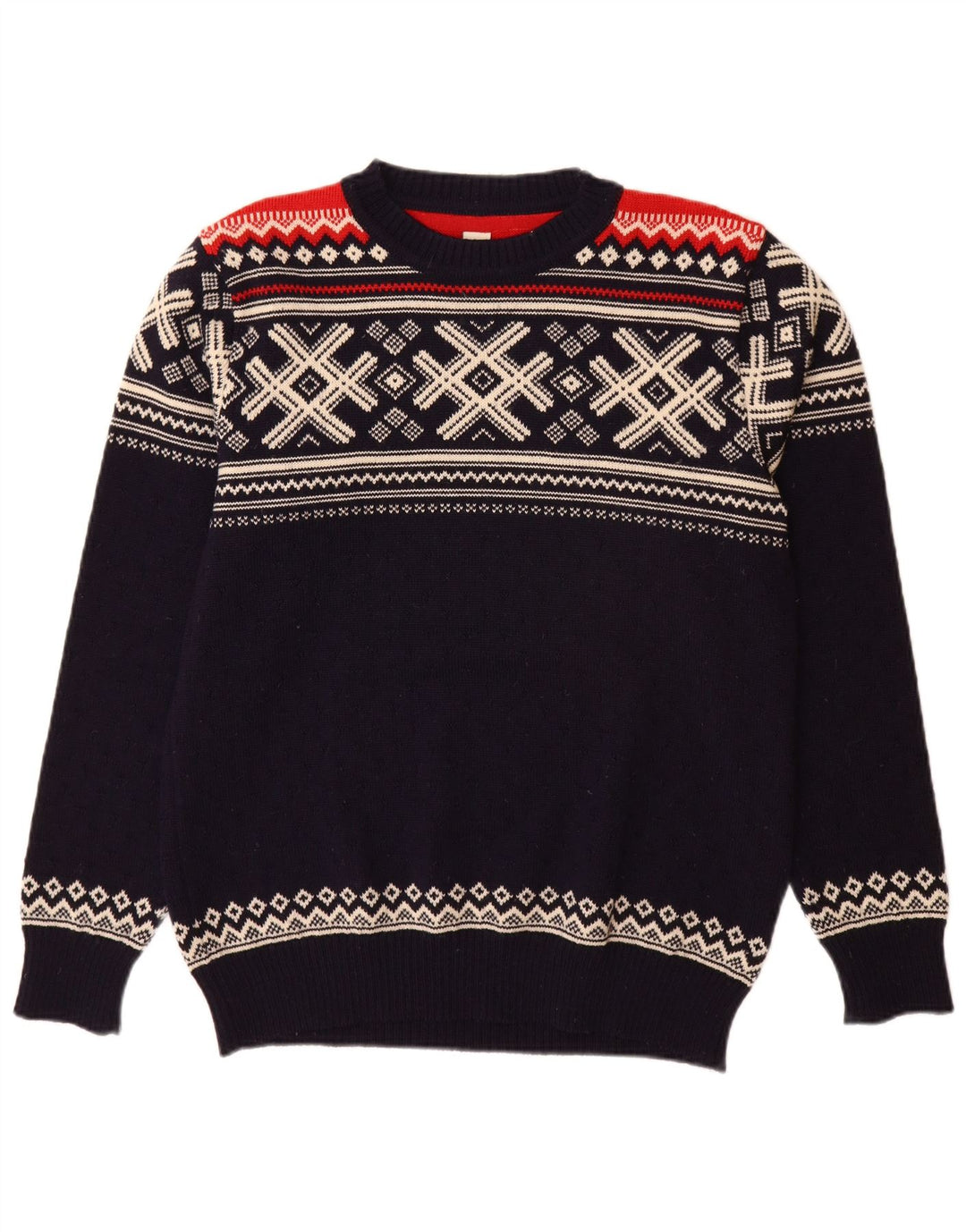 DALE OF NORWAY Mens Boat Neck Jumper Sweater Medium Navy Blue Fair Isle